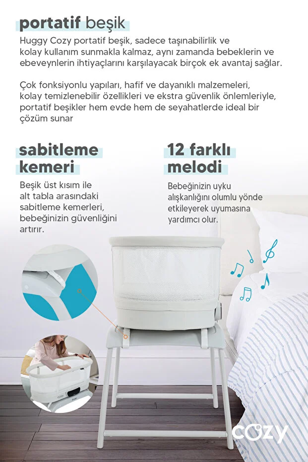 Huggy 4 in 1 Cozy Bluetooth Müzikli Kumandalı Otomatik Sallanabilir Beşik – Portatif